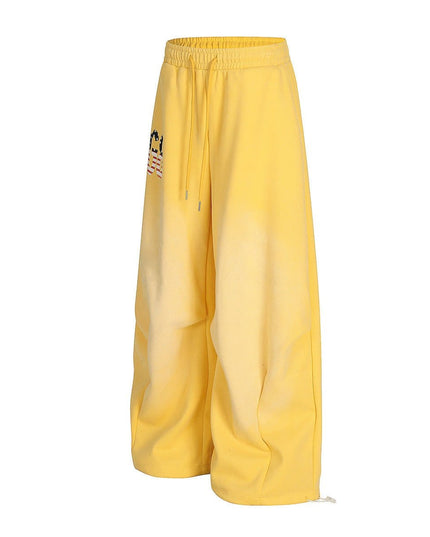 TALKLESSFASHION Jiayiku trendy brand 2025 winter fleece sweatpants, American retro scimitar pants, sweatpants, men's and women's loose wide-leg pants