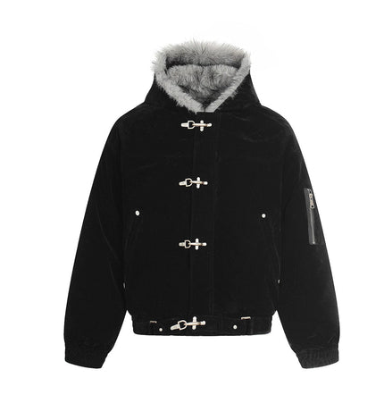 TALKLESSFASHION Jiayiku trendy brand 2025 winter mountain carving American old money style wool collar cotton jacket padded jacket suede cotton jacket