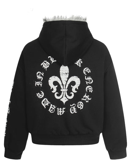 TALKLESSFASHION Jiayiku trendy brand 2025 winter new American mountain carved fur collar cotton jacket fleece sweatshirt jacket hooded cotton jacket