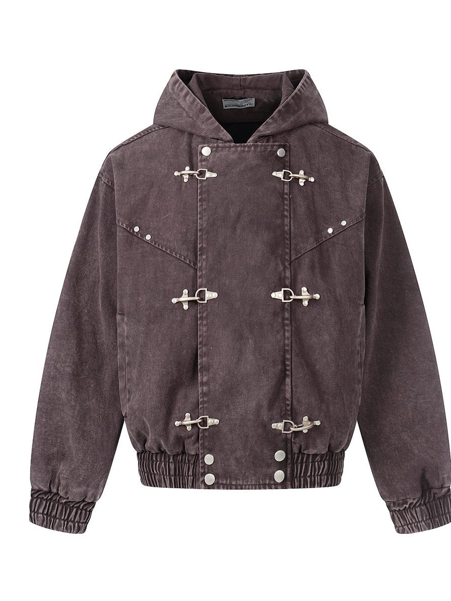 TALKLESSFASHION Jiayiku trendy brand 2026 new American retro heavy wash old denim jacket airplane buckle jacket locomotive