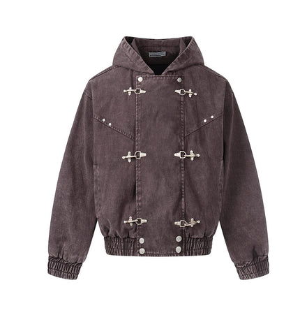 TALKLESSFASHION Jiayiku trendy brand 2026 new American retro heavy wash old denim jacket airplane buckle jacket locomotive