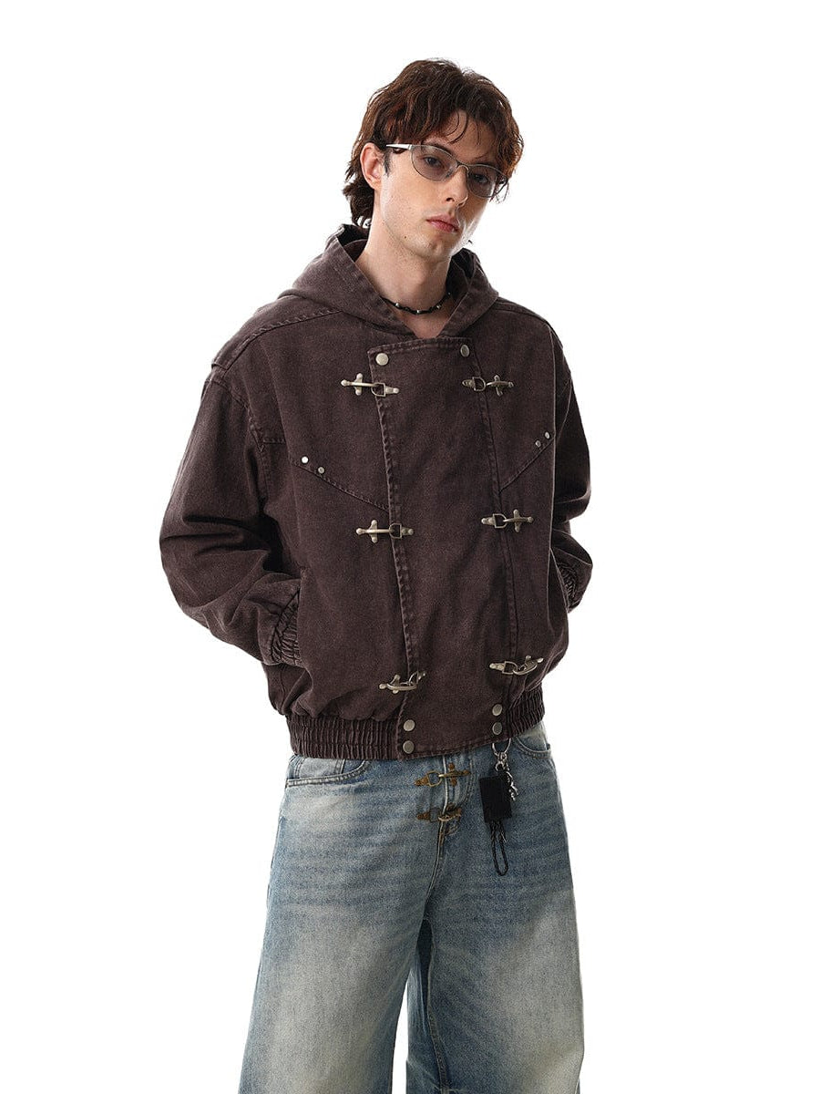 TALKLESSFASHION Jiayiku trendy brand 2026 new American retro heavy wash old denim jacket airplane buckle jacket locomotive