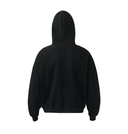 TALKLESSFASHION JW302 American Trend Suede Suede Vintage Structure Printed Design Short and Wide Men's Hooded Cardigan Sweatshirt