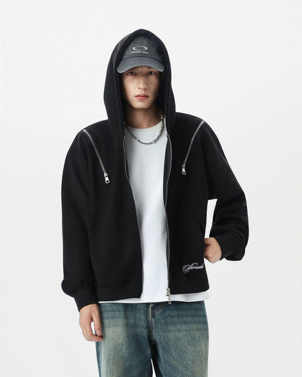 TALKLESSFASHION JW303 American Trend Suede Suede Vintage Structure Zipper Design Short and Wide Men's Hooded Cardigan Sweatshirt