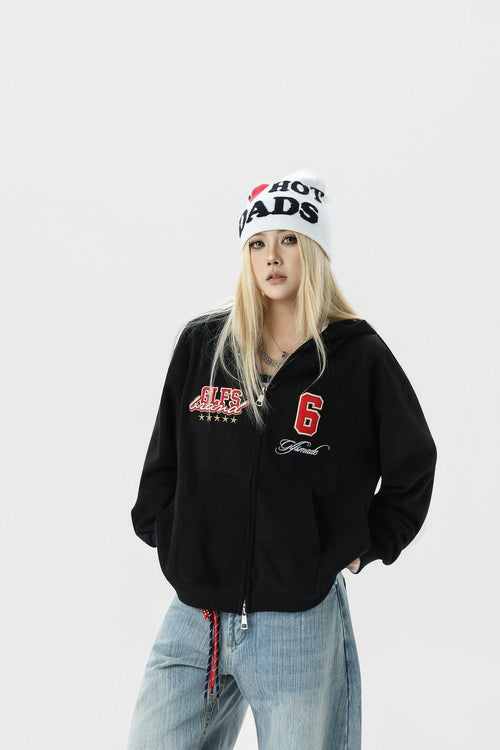 THETLSTUDIO JW308 American Trend Suede Vintage Structure Embroidery Drawing Design Short and Wide Men's Hooded Cardigan Sweatshirt