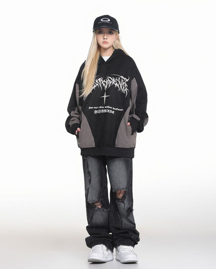 TALKLESSFASHION JW523 American Retro Men's and Women's Premium Street Stitching Design Men's Loose Suede Thickened Sweatshirt