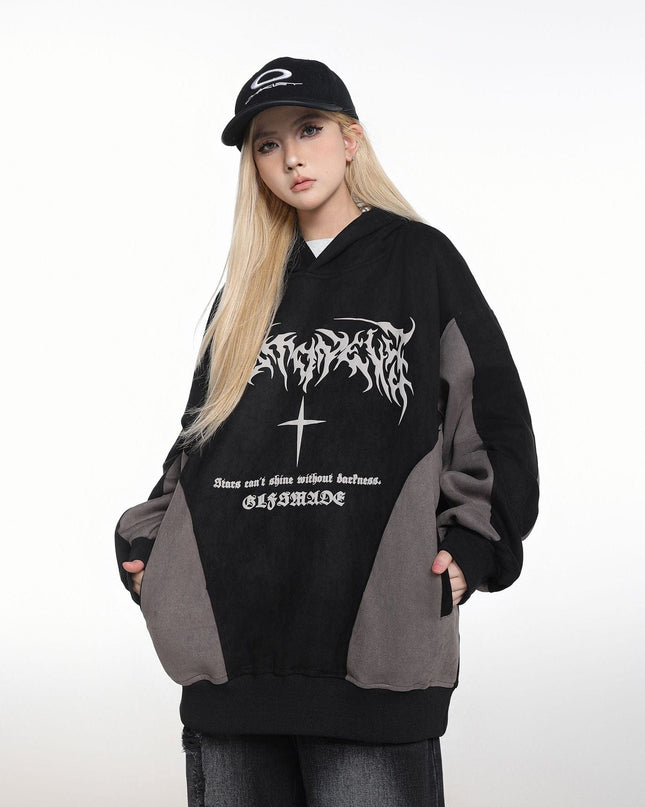 TALKLESSFASHION JW523 American Retro Men's and Women's Premium Street Stitching Design Men's Loose Suede Thickened Sweatshirt