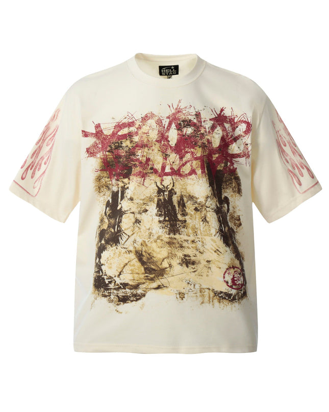 TALKLESSFASHION L / apricot HELLSTARSTA all-over vintage short-sleeved T-shirt