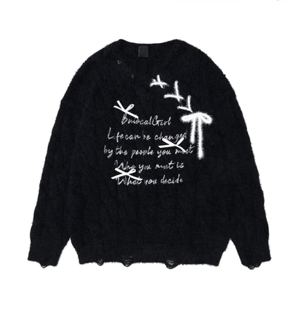 TALKLESSFASHION L / black BIGGOLD Red New Year's Jersey Bow Tie Sweater Women's Autumn and Winter Lazy Wind Soft Waxy Knit Top