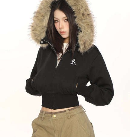 TALKLESSFASHION L / black Hot Girl Detachable Fur Collar Sweatshirt
