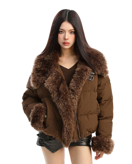 TALKLESSFASHION L / Coffee color BIGGOLD high intelligence big fur collar lapel cotton jacket women's winter thickening warm loose brown padded jacket ins