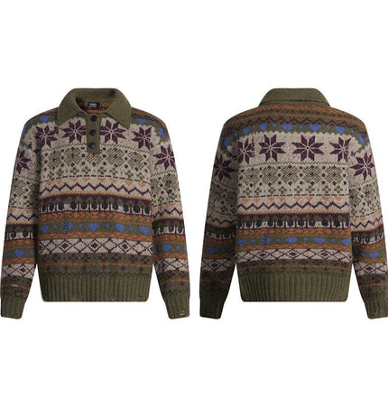 TALKLESSFASHION L / Forest Green Fair Isle Executive Polo Knit