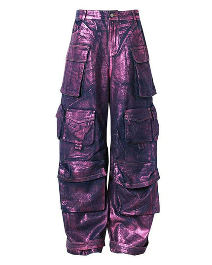 TALKLESSFASHION L / purple Purple Bronzing Wide-Leg Cargo Jeans