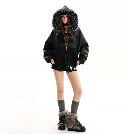 TALKLESSFASHION Lambswool Pilot Fur Collar Jacket