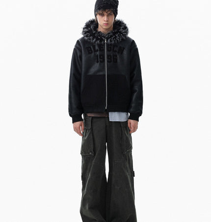 TALKLESSFASHION Lambswool Pilot Fur Collar Jacket