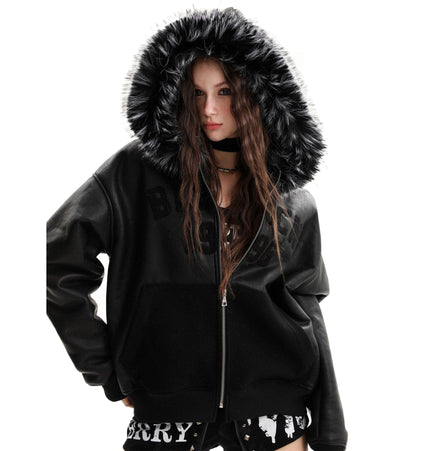 TALKLESSFASHION Lambswool Pilot Fur Collar Jacket