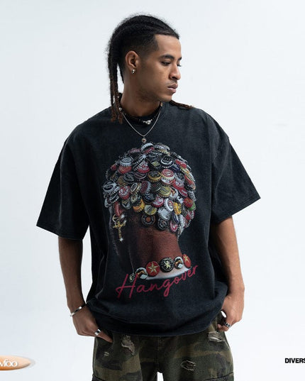 TALKLESSFASHION LawFoo spring and summer new street washed old American portrait print pure cotton loose short sleeve T-shirt for men and women
