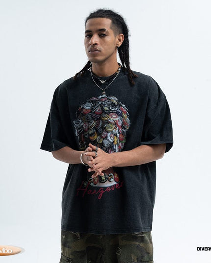 TALKLESSFASHION LawFoo spring and summer new street washed old American portrait print pure cotton loose short sleeve T-shirt for men and women