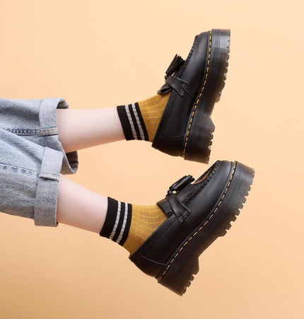 TALKLESSFASHION Leiyu tassel loafers, female genuine leather low-top small leather shoes, British fashion thick-soled student versatile casual shoes 5cm