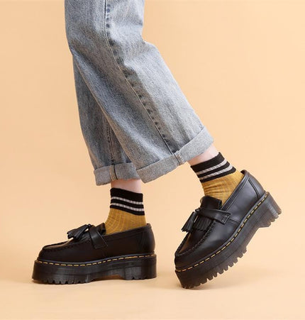 TALKLESSFASHION Leiyu tassel loafers, female genuine leather low-top small leather shoes, British fashion thick-soled student versatile casual shoes 5cm