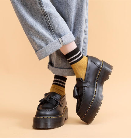 TALKLESSFASHION Leiyu tassel loafers, female genuine leather low-top small leather shoes, British fashion thick-soled student versatile casual shoes 5cm