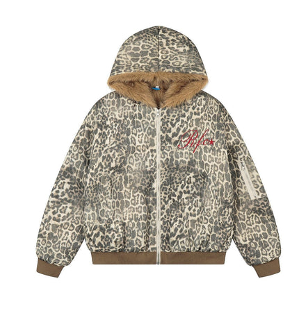 TALKLESSFASHION Leopard Plush Mountain Padded Jacket