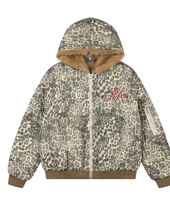 TALKLESSFASHION Leopard Plush Mountain Padded Jacket