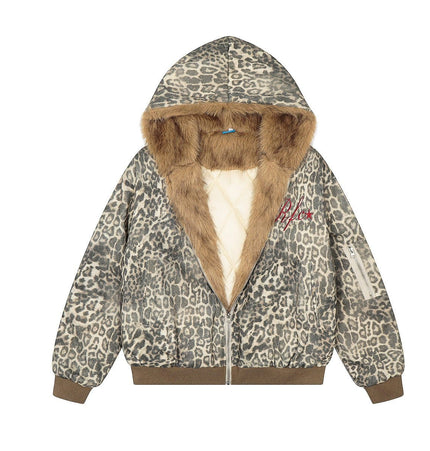 TALKLESSFASHION Leopard Plush Mountain Padded Jacket