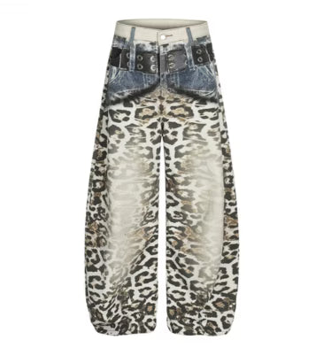 THETLSTUDIO Leopard Print Scimitar Wide-Leg Jeans