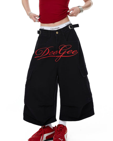 TALKLESSFASHION Letter Embroidery Design Cargo Cropped Pants