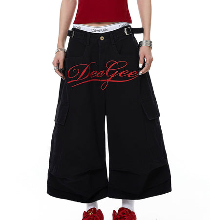 TALKLESSFASHION Letter Embroidery Design Cargo Cropped Pants