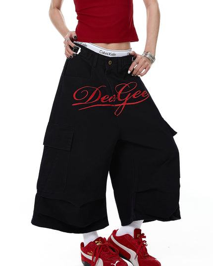 TALKLESSFASHION Letter Embroidery Design Cargo Cropped Pants