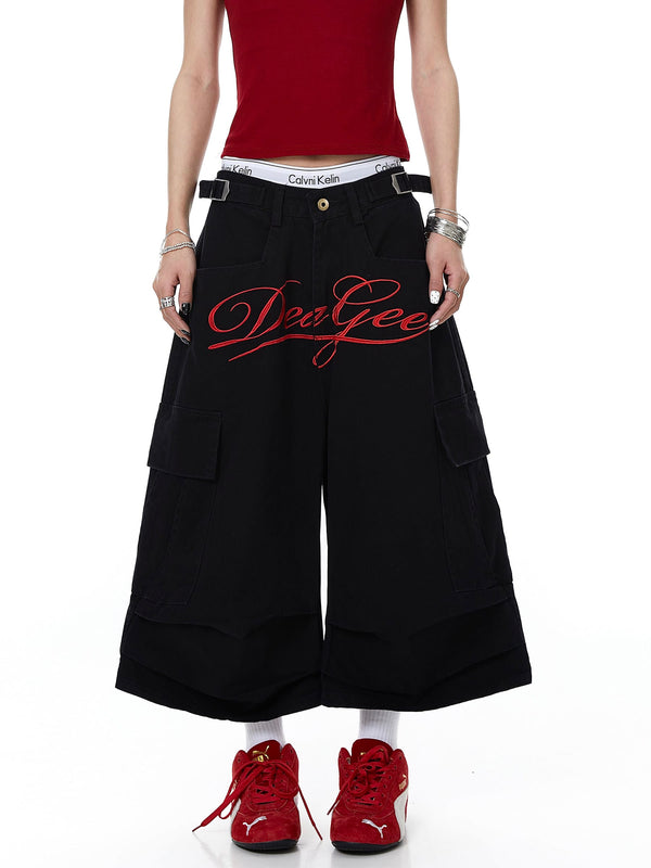 Letter Embroidery Design Cargo Cropped Pants