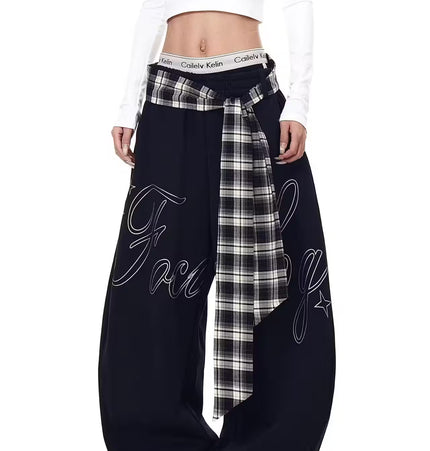 TALKLESSFASHION Letter-Pleated Lazy-Style Scimitar Slacks