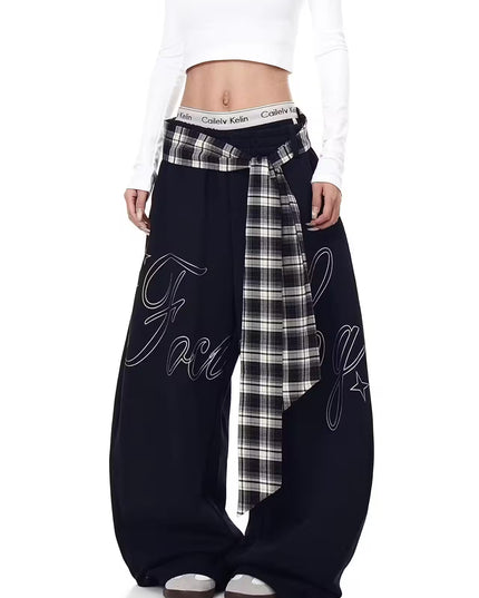 TALKLESSFASHION Letter-Pleated Lazy-Style Scimitar Slacks