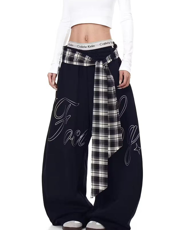 TALKLESSFASHION Letter-Pleated Lazy-Style Scimitar Slacks