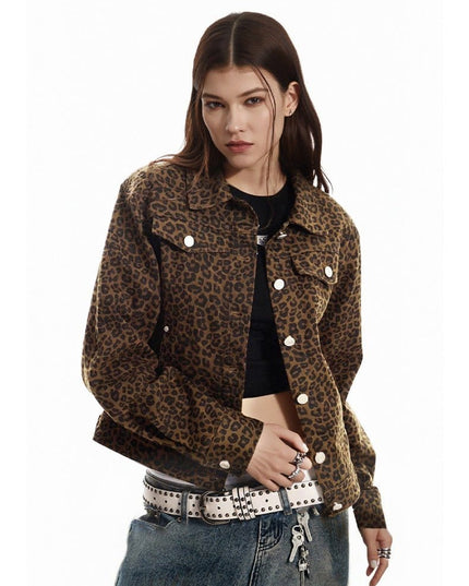 TALKLESSFASHION Light Yao Women's Clothing|American Retro Lapel Leopard Print Short Jacket Jacket Women's Slim Slim Slim Niche Design Top