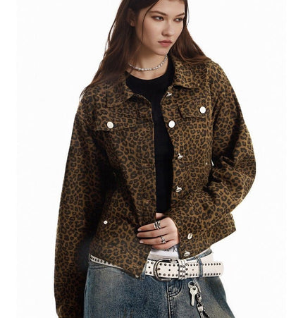 TALKLESSFASHION Light Yao Women's Clothing|American Retro Lapel Leopard Print Short Jacket Jacket Women's Slim Slim Slim Niche Design Top