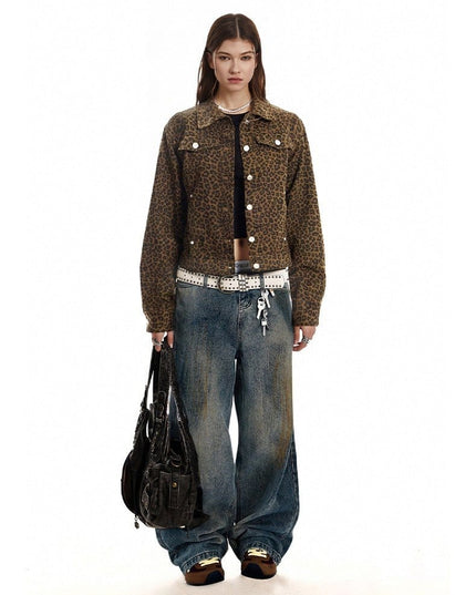 TALKLESSFASHION Light Yao Women's Clothing|American Retro Lapel Leopard Print Short Jacket Jacket Women's Slim Slim Slim Niche Design Top