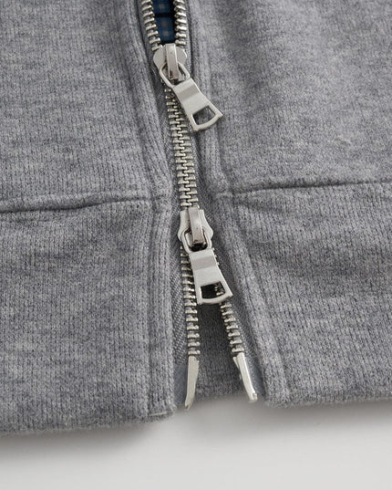 TALKLESSFASHION loose two-way zipper letter hooded sweatshirt