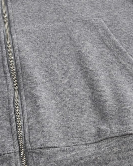 TALKLESSFASHION loose two-way zipper letter hooded sweatshirt
