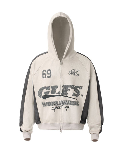 TALKLESSFASHION M / apricot Suede Biker Hooded Zip-Up