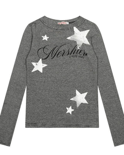 TALKLESSFASHION M / Army Green XPKAEAX American Vintage Spice Girl Striped Long Sleeve T-Shirt Women's 2025 Fall Slim Slimming Top Base Layer