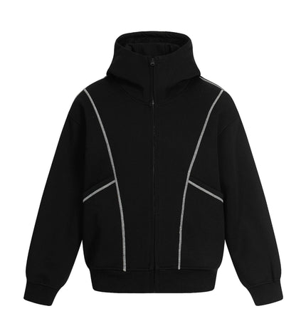 TALKLESSFASHION M / black 0269 American retro trend men's and women's jacket type topline deconstruction design men's loose hooded cardigan sweatshirt