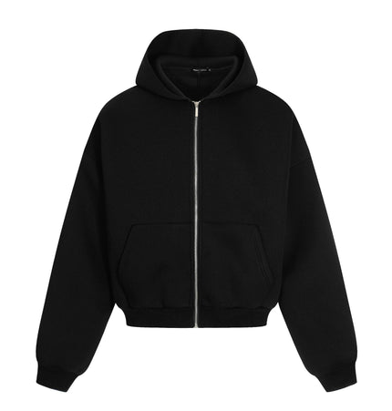TALKLESSFASHION M / black 0276 American street trend neutral trend retro solid color simple design short and wide men's thickened hooded sweatshirt