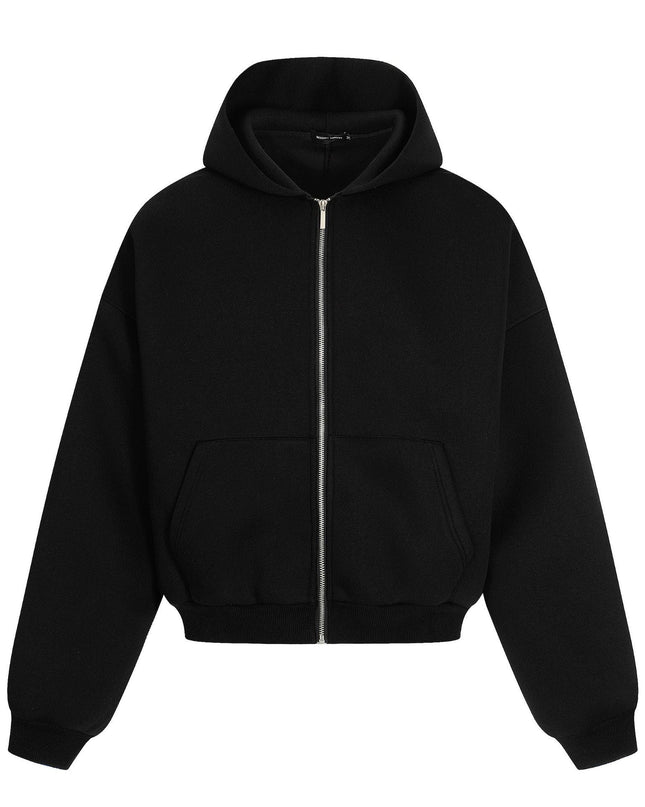 TALKLESSFASHION M / black 0276 American street trend neutral trend retro solid color simple design short and wide men's thickened hooded sweatshirt
