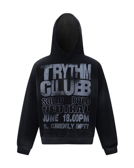 TALKLESSFASHION M / black 27112 Fall/Winter American Retro High-End Neutral Letter Print Design Washed Heavy Men's Hooded Sweatshirt
