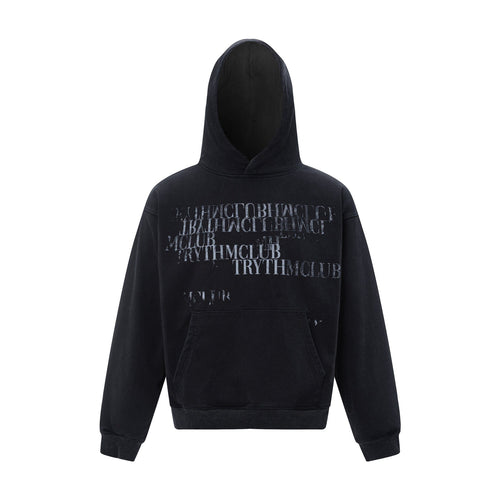 THETLSTUDIO M / black 27245 American retro high-end neutral letter design neutral thickened men's heavy loose hooded sweatshirt