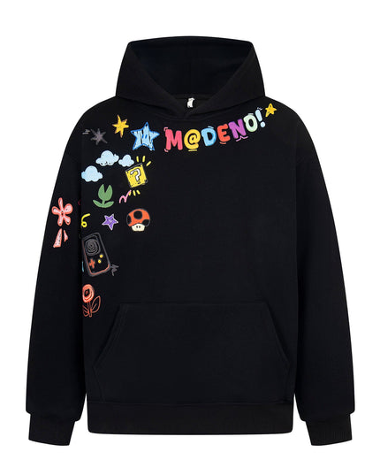 TALKLESSFASHION M / black 2726 American retro high street trend men's and women's high-end sense fun color print design men's hooded sweatshirt