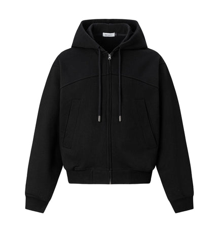 TALKLESSFASHION M / black 27378 American retro unisex high-end solid color deconstructed design men's heavy loose hooded sweatshirt